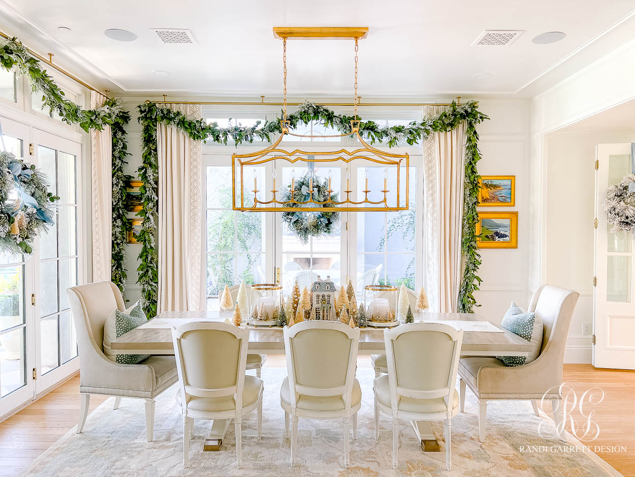 Christmas dining room french doors Christmas garland