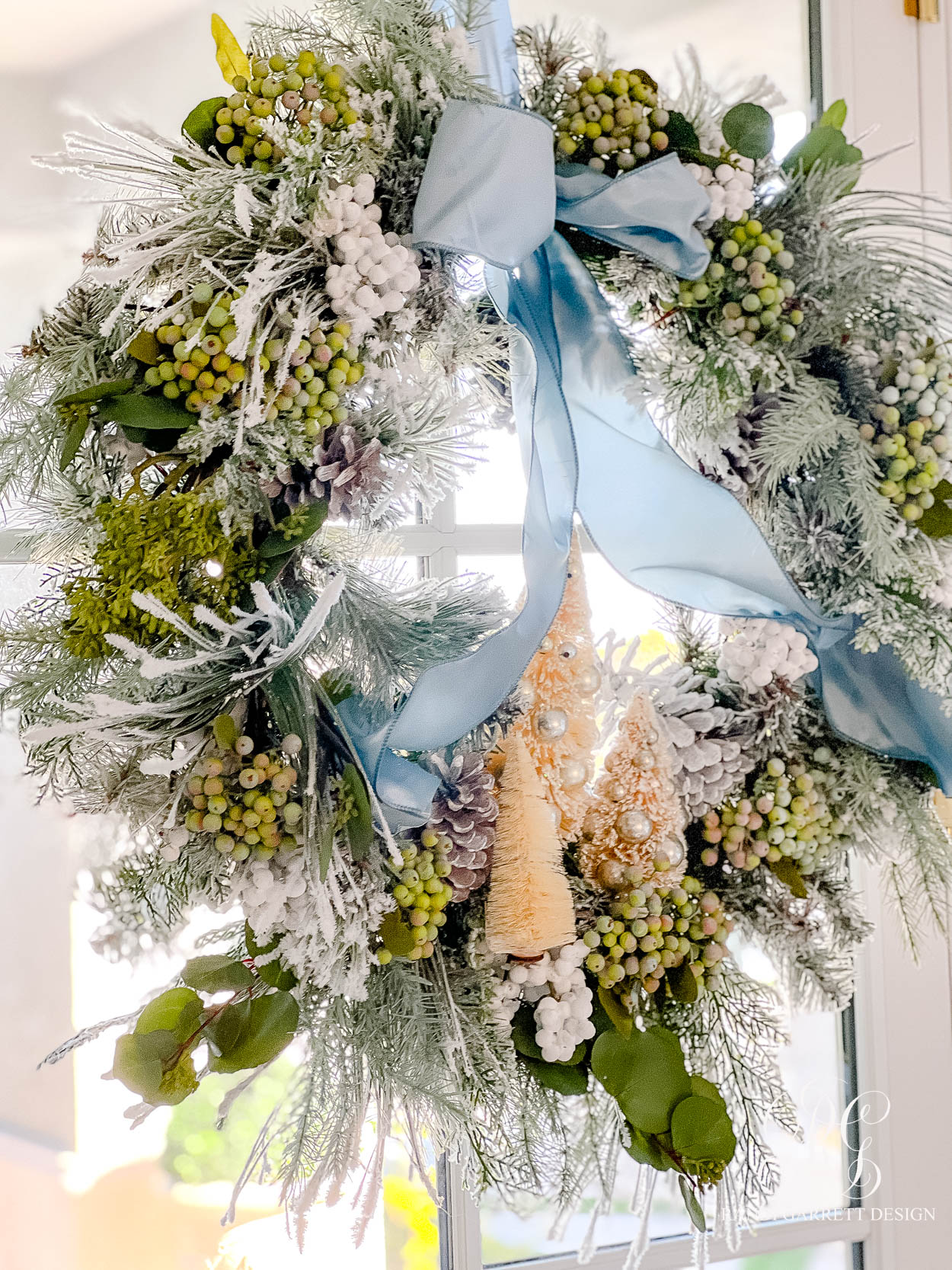 Christmas wreath bottle brush trees