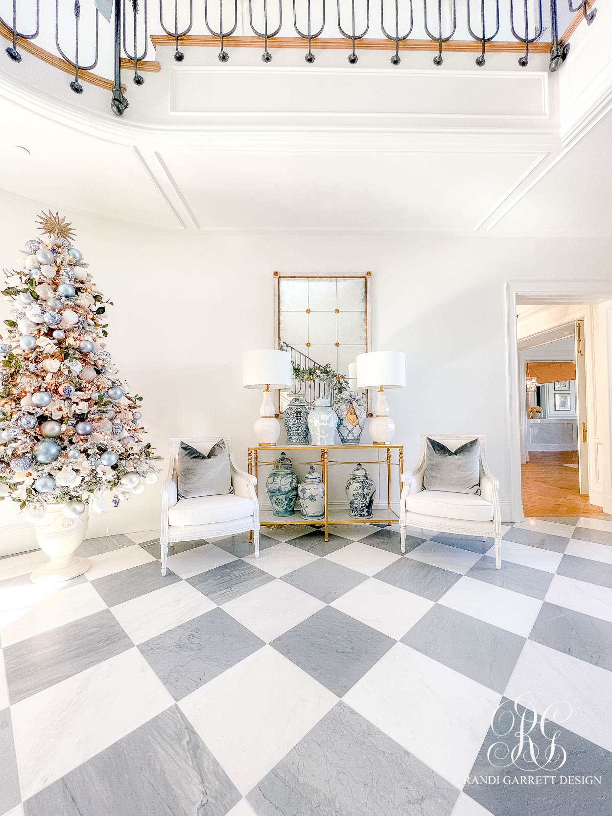 The Wren's Blue + White Christmas Entryway