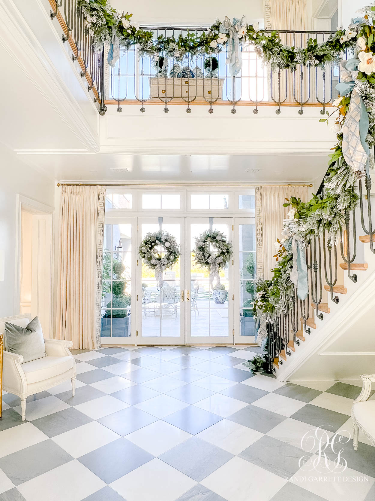 The Wren's Blue + White Christmas Entryway