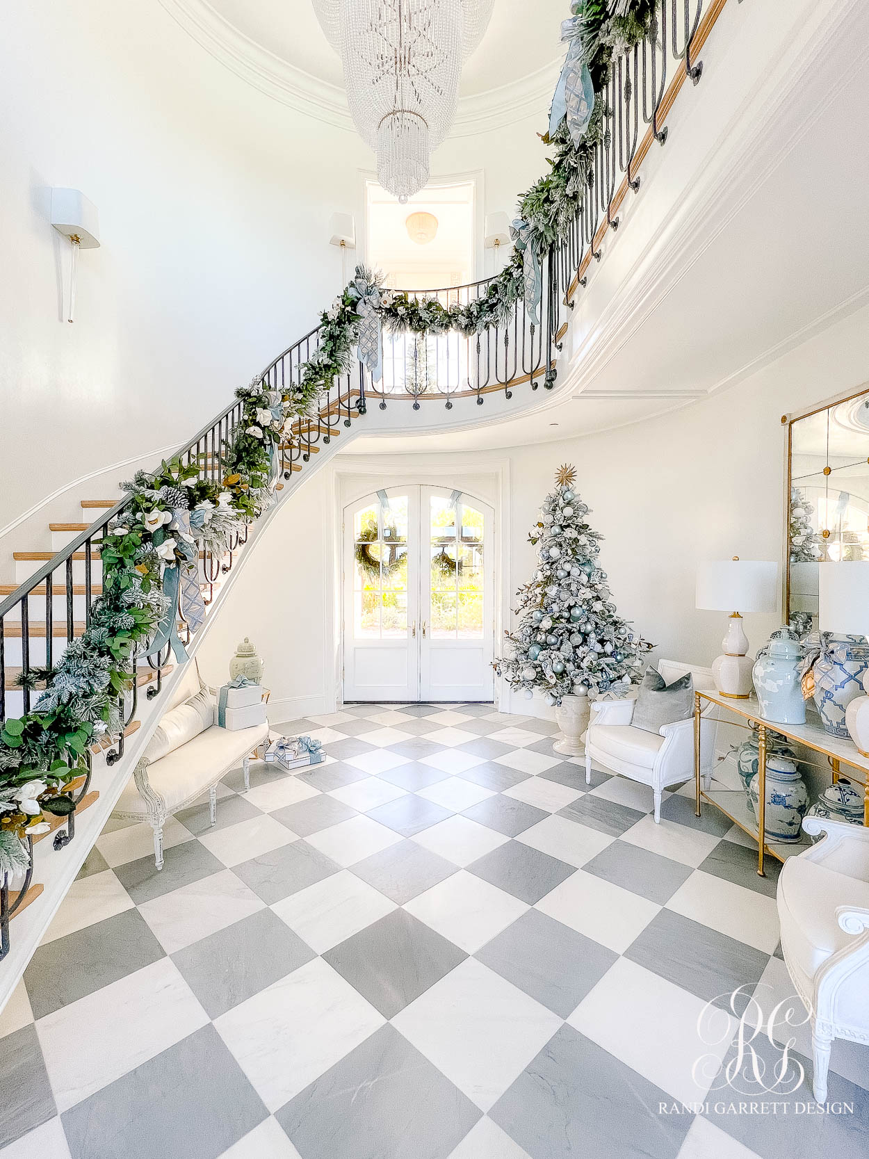 The Wren's Blue + White Christmas Entryway