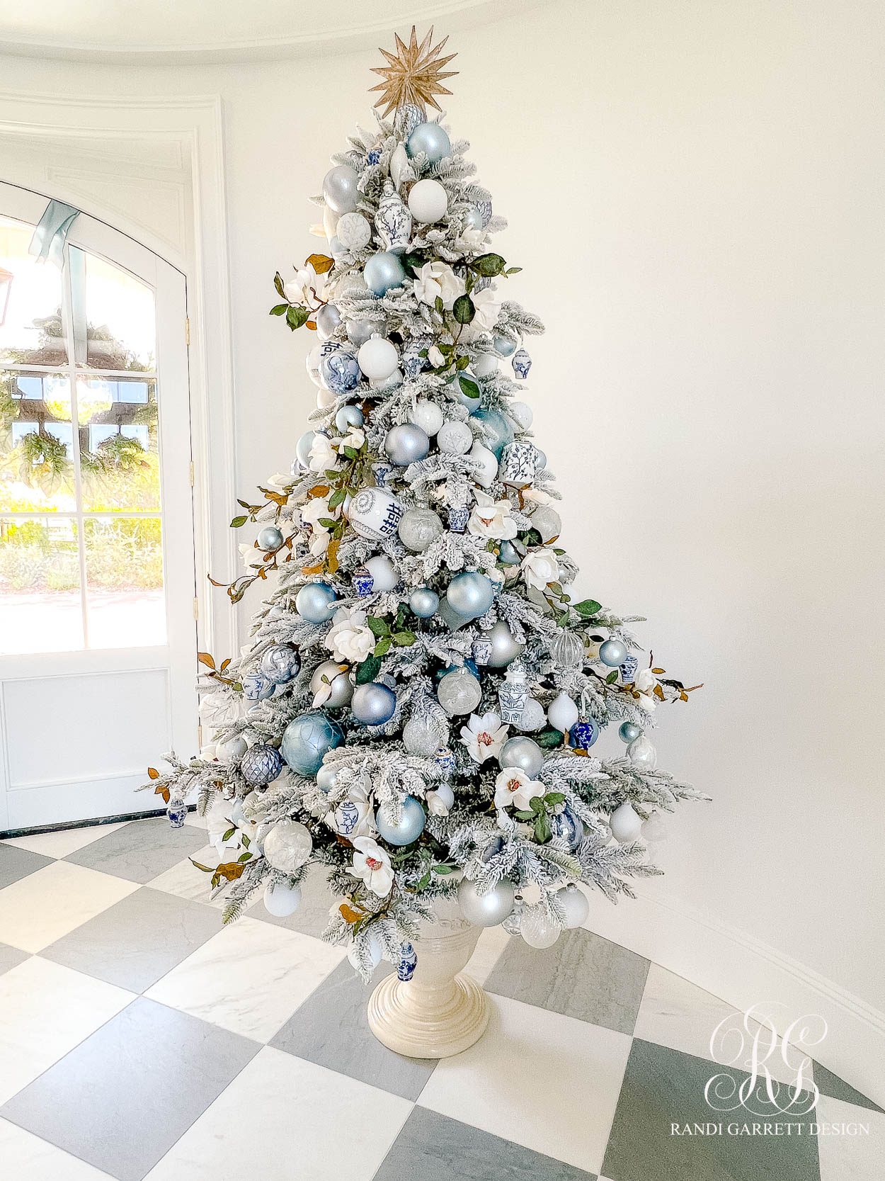 blue white ginger jar christmas tree