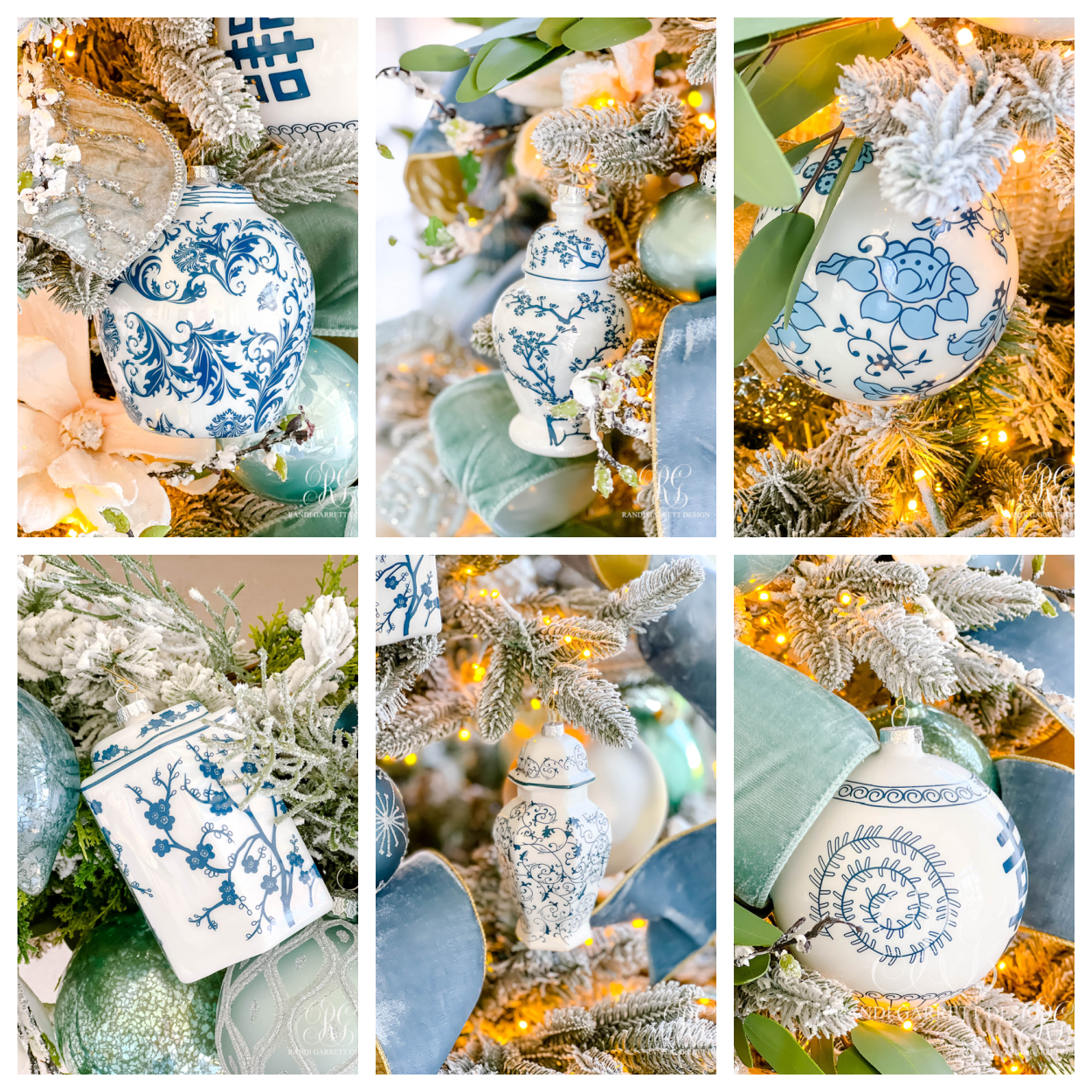 blue white ginger jar Christmas ornaments