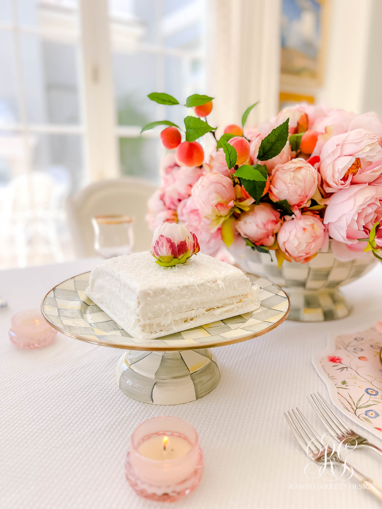  Mackenzie-Childs Sterling Check Peony Table