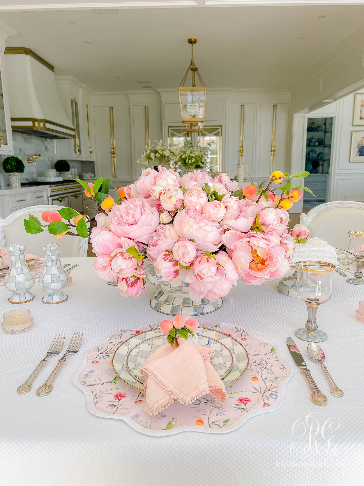  Mackenzie-Childs Sterling Check Peony Table