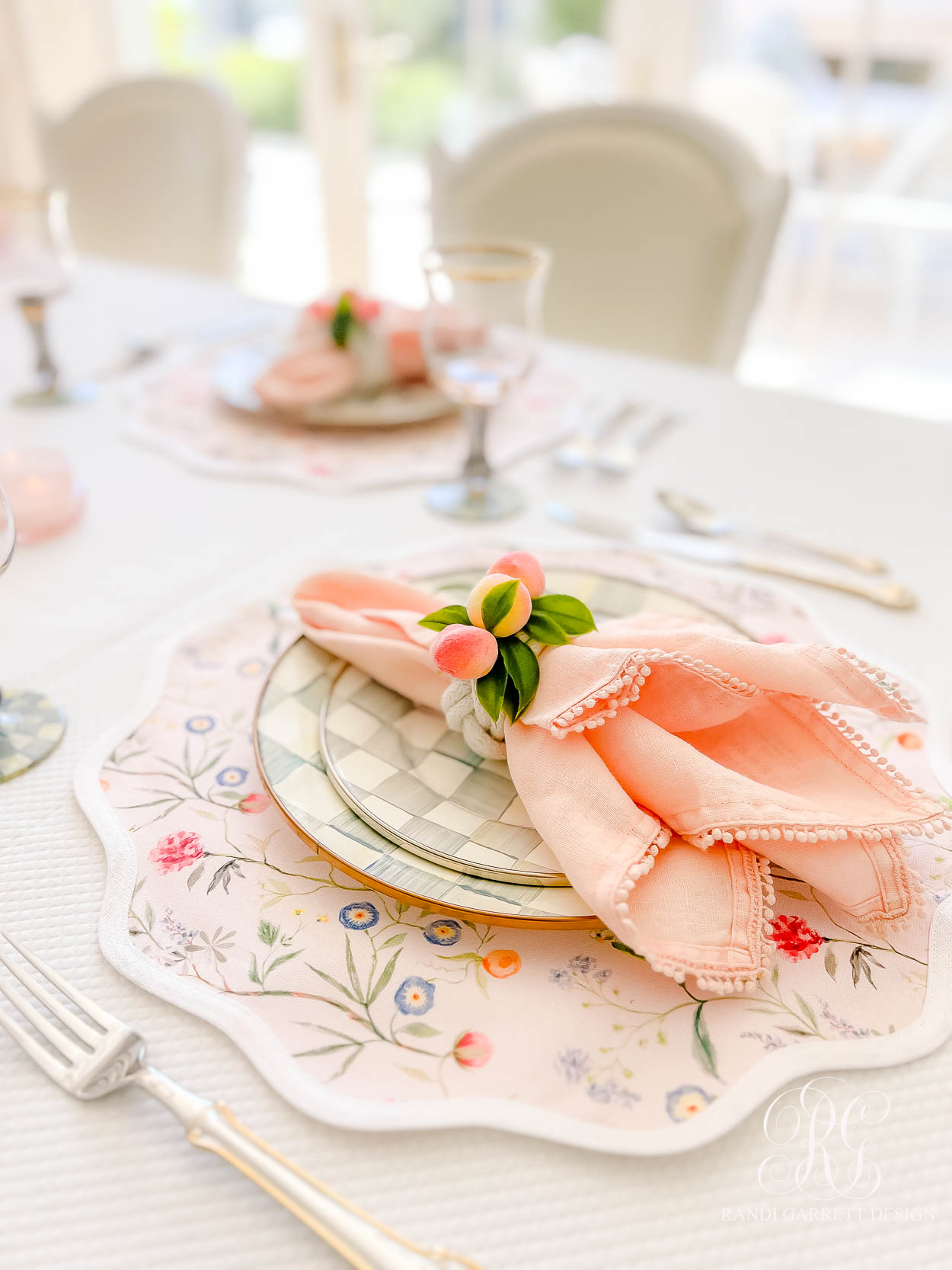  Mackenzie-Childs Sterling Check Peony Table