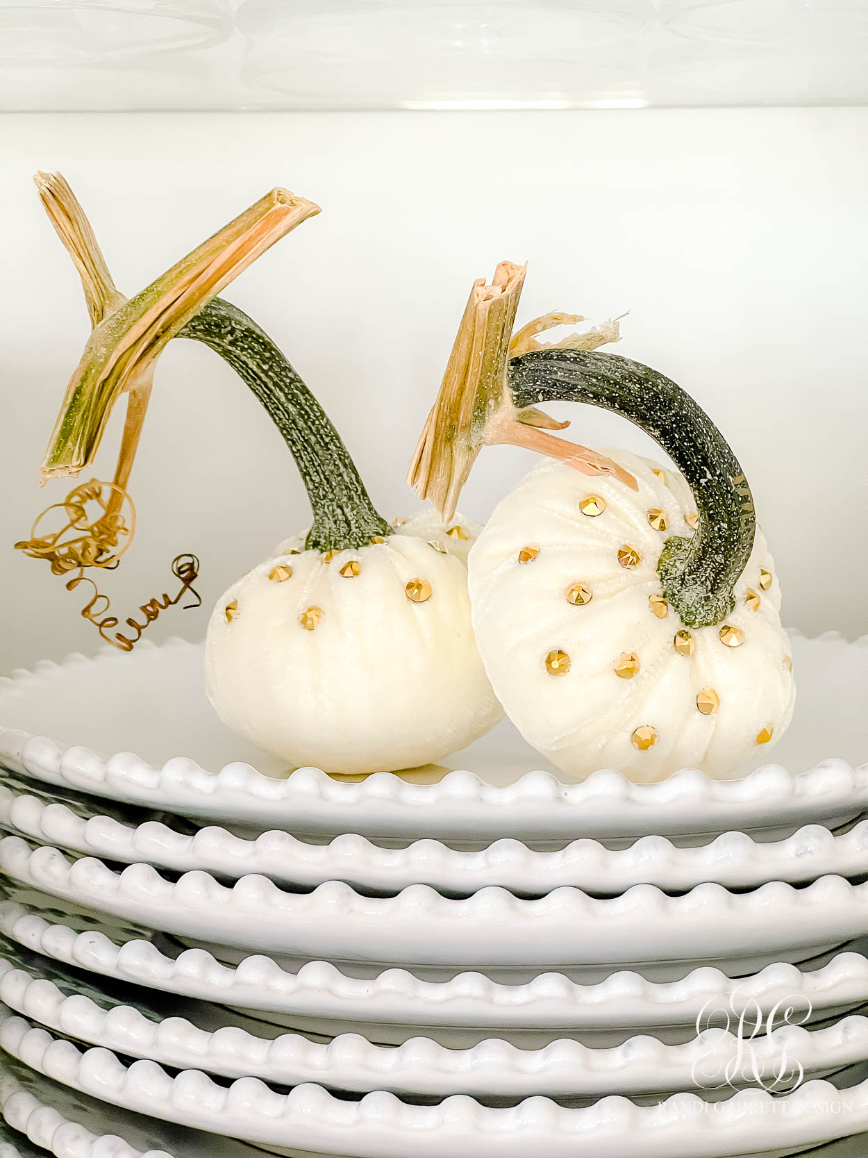 Luxe Fall Kitchen Decor Ideas white gold velvet pumpkins