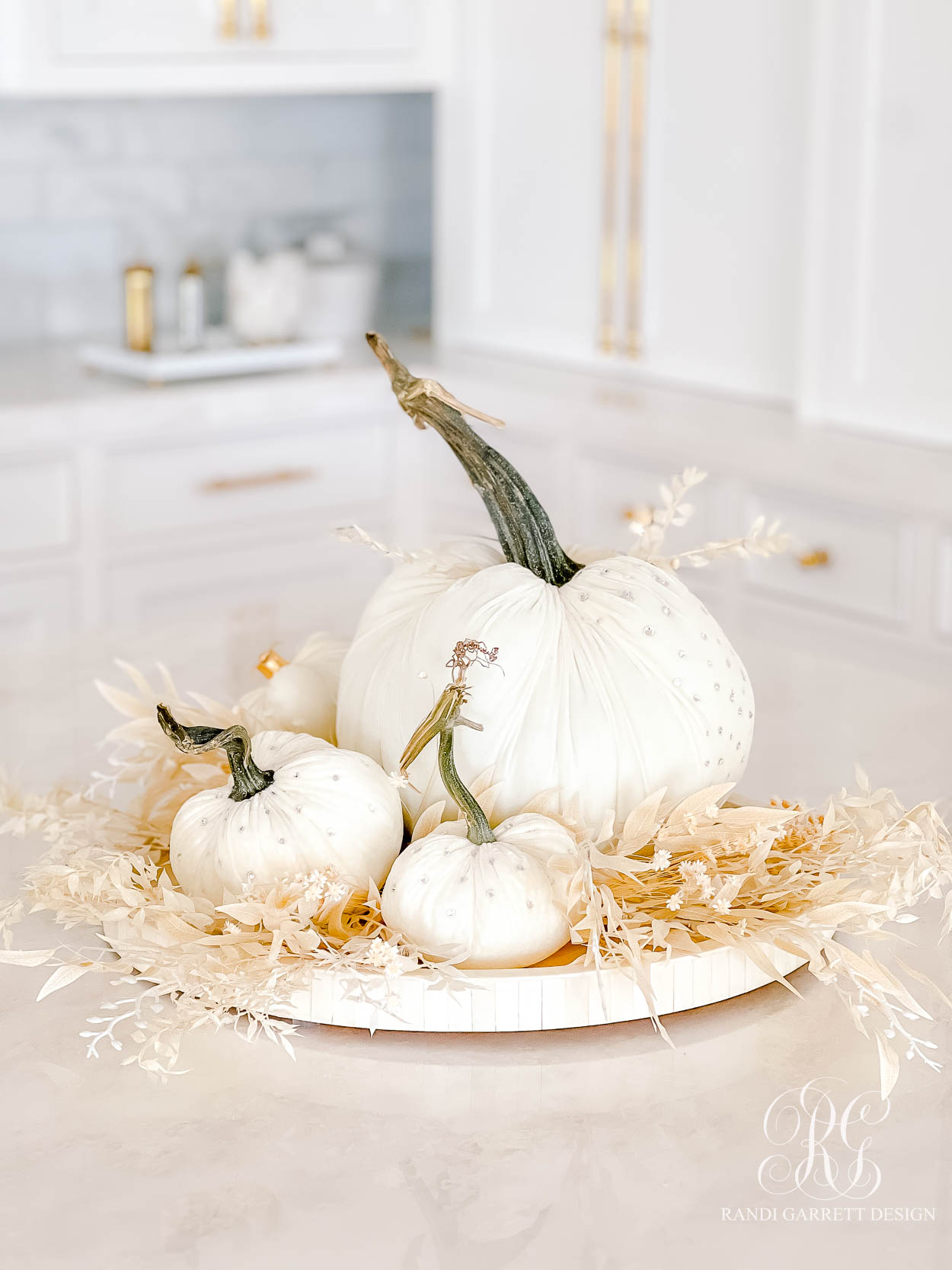 white velvet pumpkins fall decorating
