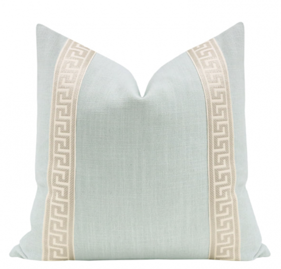 Spa Linen Throw Pillow with Greek Key Trim