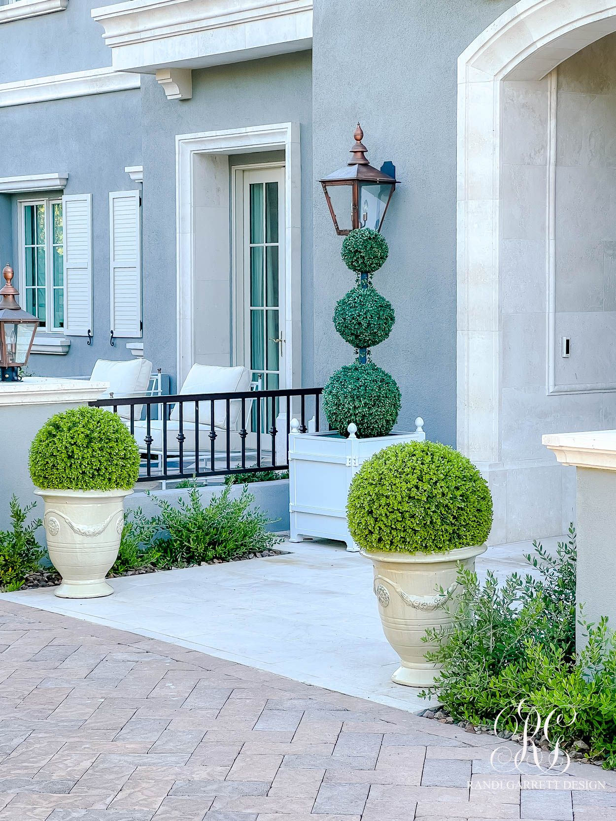 Housewarming Fall Porch anduze pots faux boxwood