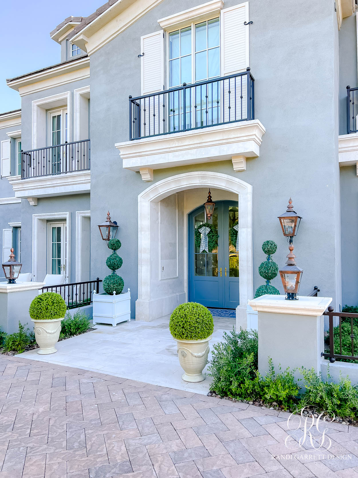 Housewarming Fall Porch faux boxwood topiaries