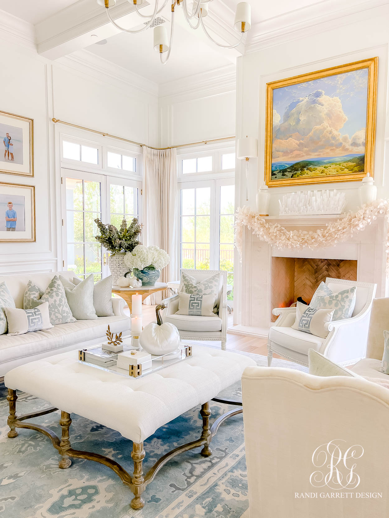 Luxe Blue and White Fall Family Room 