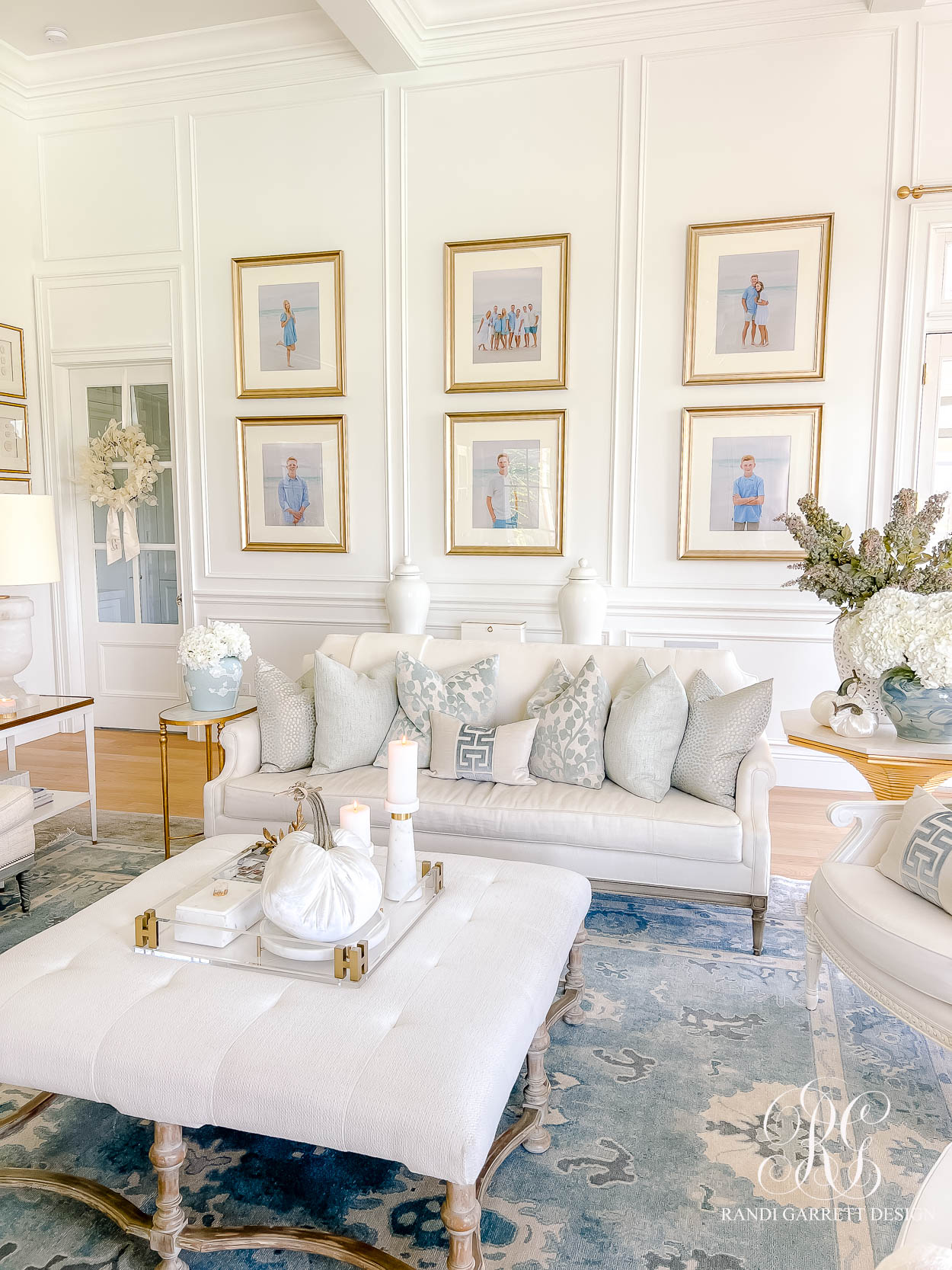 Luxe Blue and White Fall Family Room 