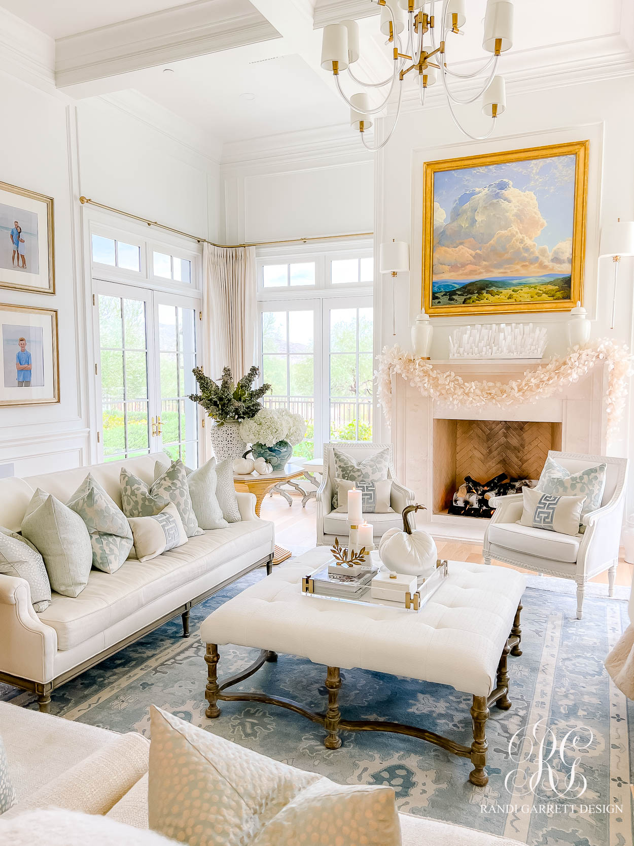 Luxe Blue and White Fall Family Room 