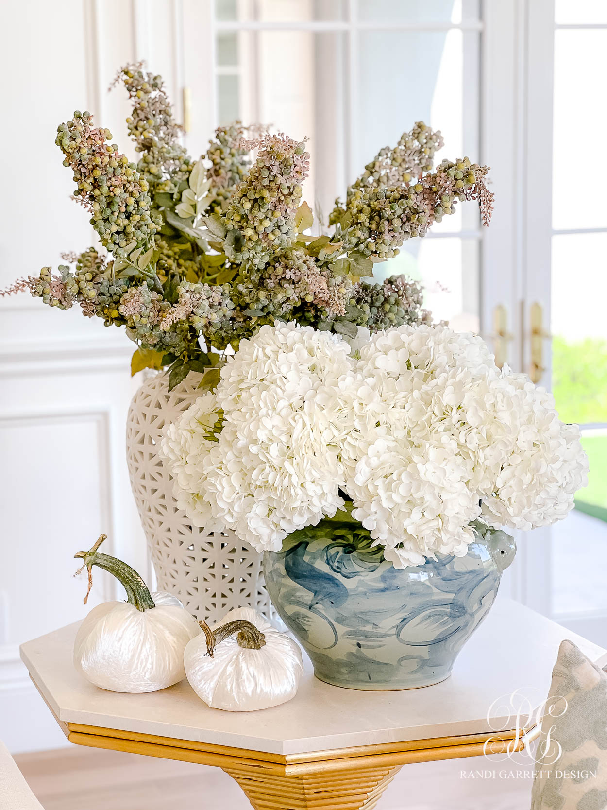 Luxe Blue and White Fall Family Room 