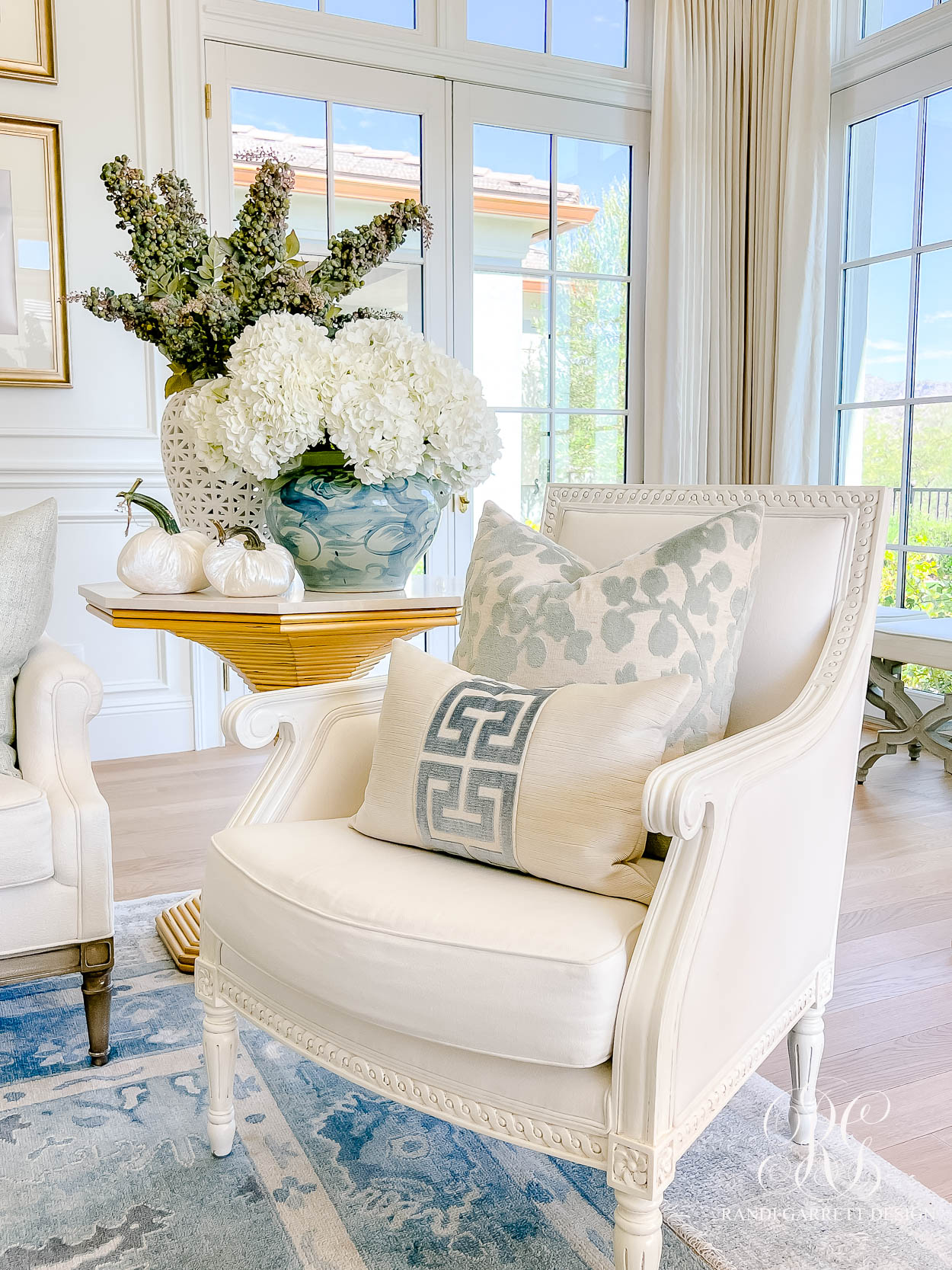 Luxe Blue and White Fall Family Room 