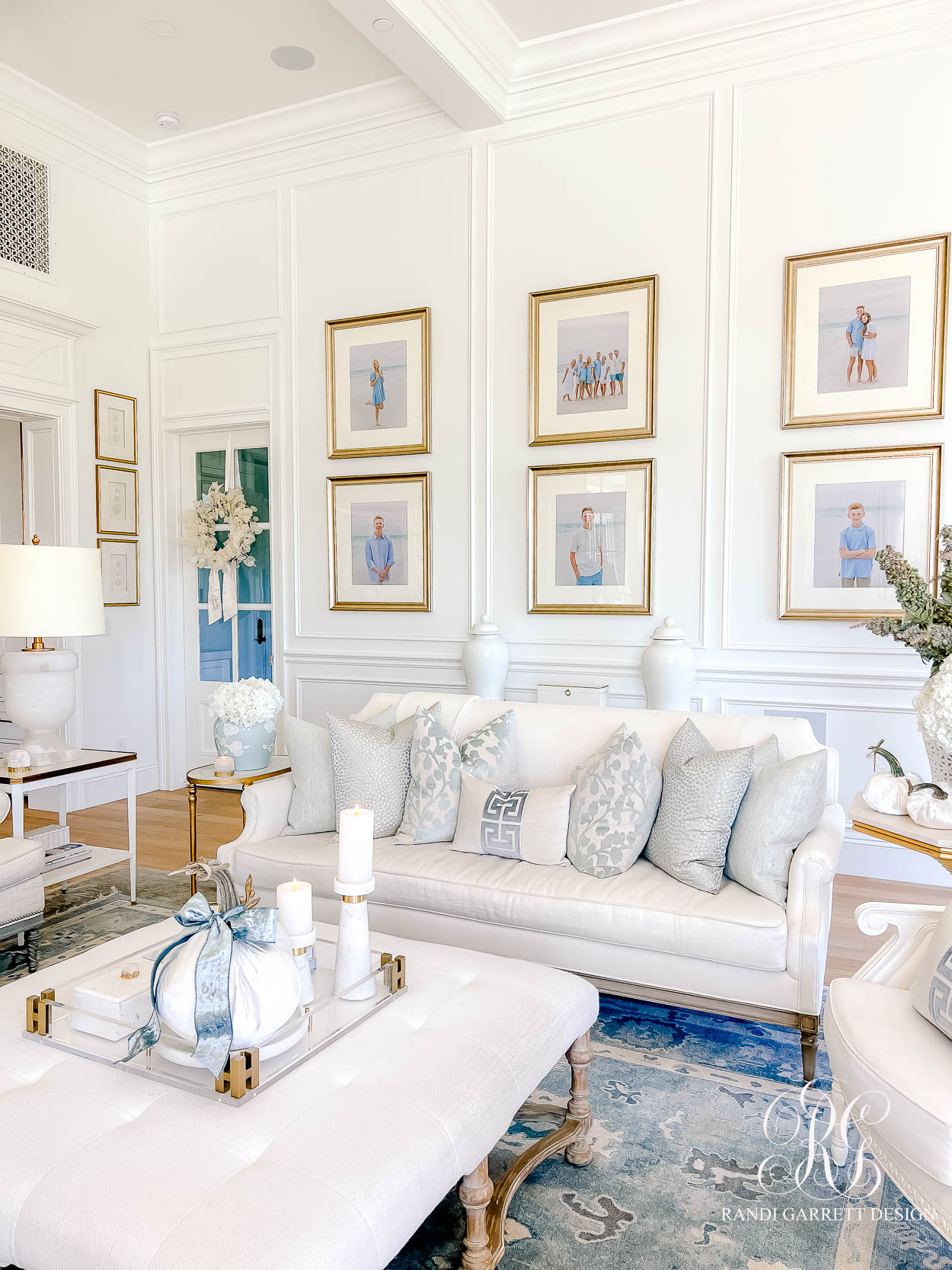 Luxe Blue and White Fall Family Room 