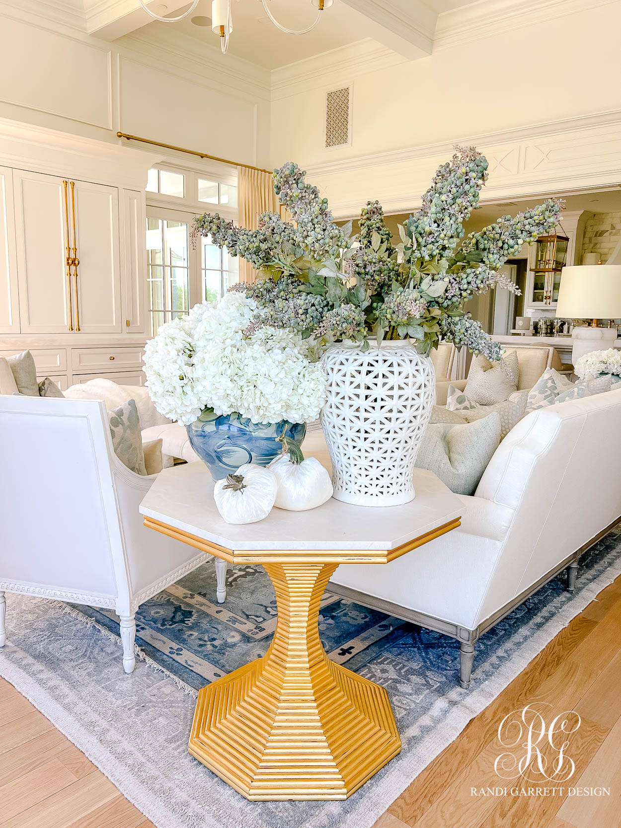 Luxe Blue and White Fall Family Room 