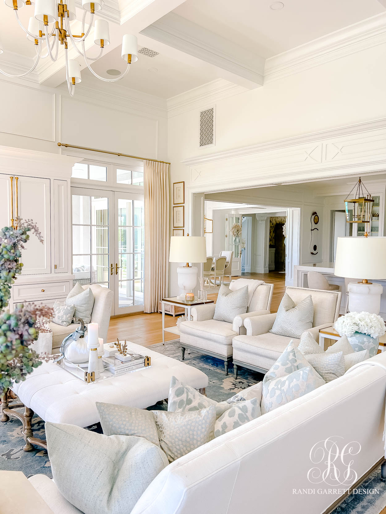 Luxe Blue and White Fall Family Room 