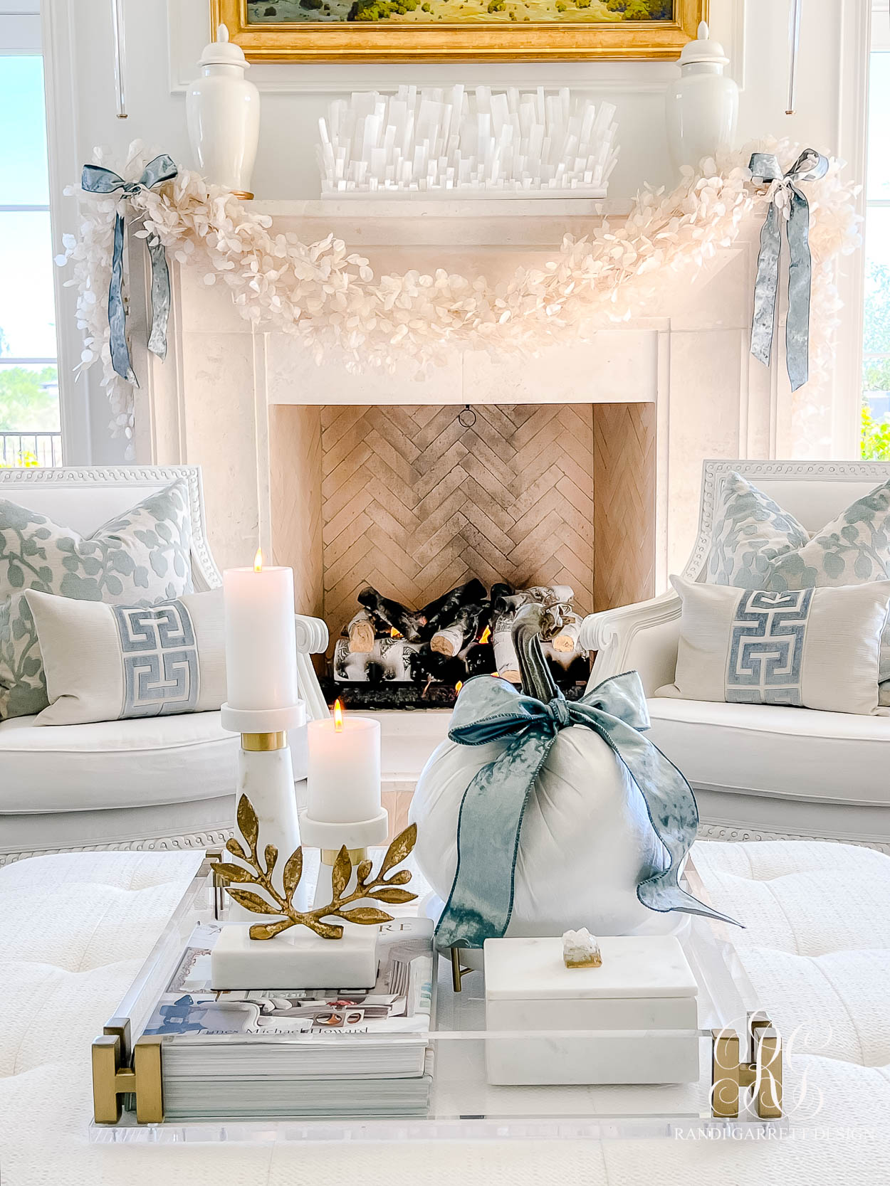 Luxe Blue and White Fall Family Room 