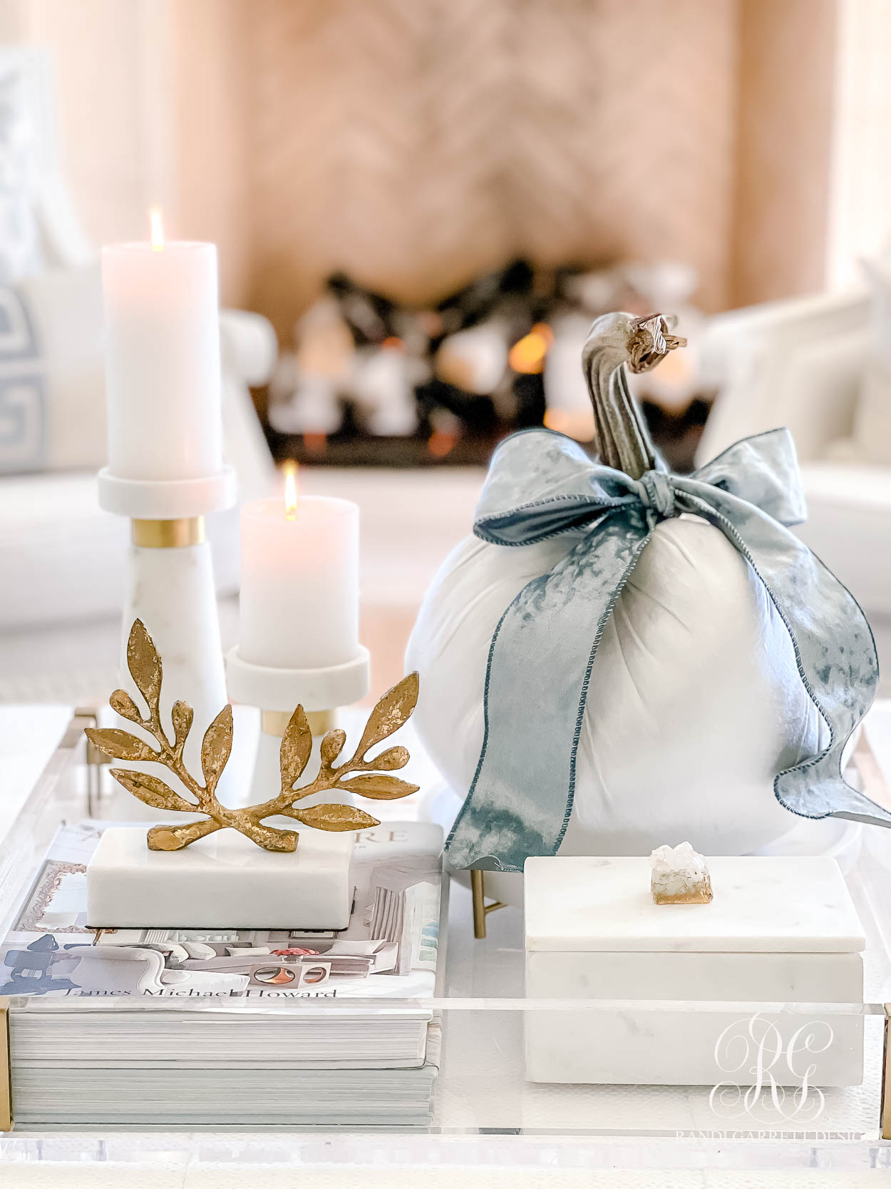 Luxe Blue and White Fall Family Room 