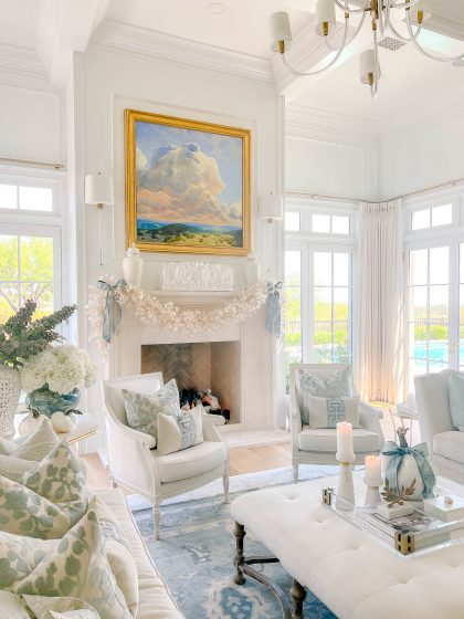 Luxe Blue and White Fall Family Room