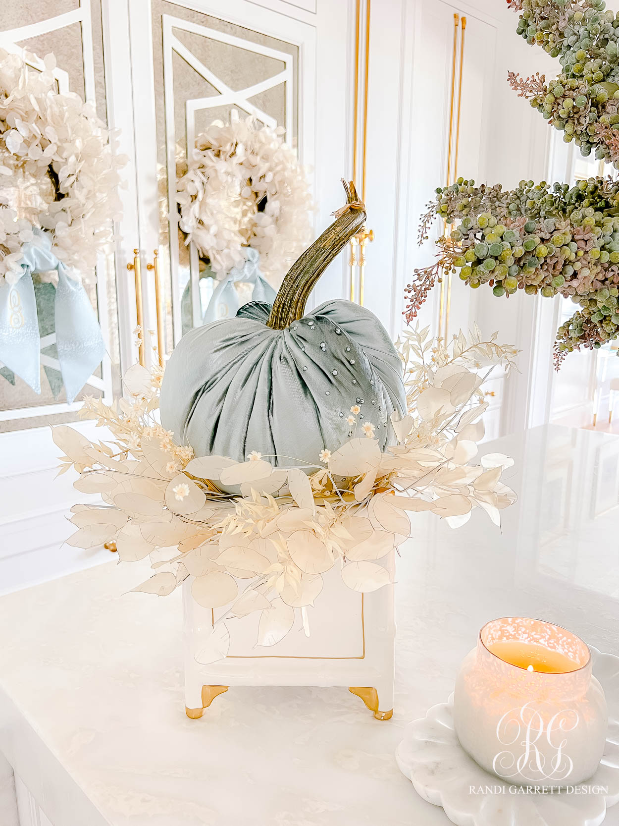 Luxe Fall Kitchen Tour pumpkin styling ideas