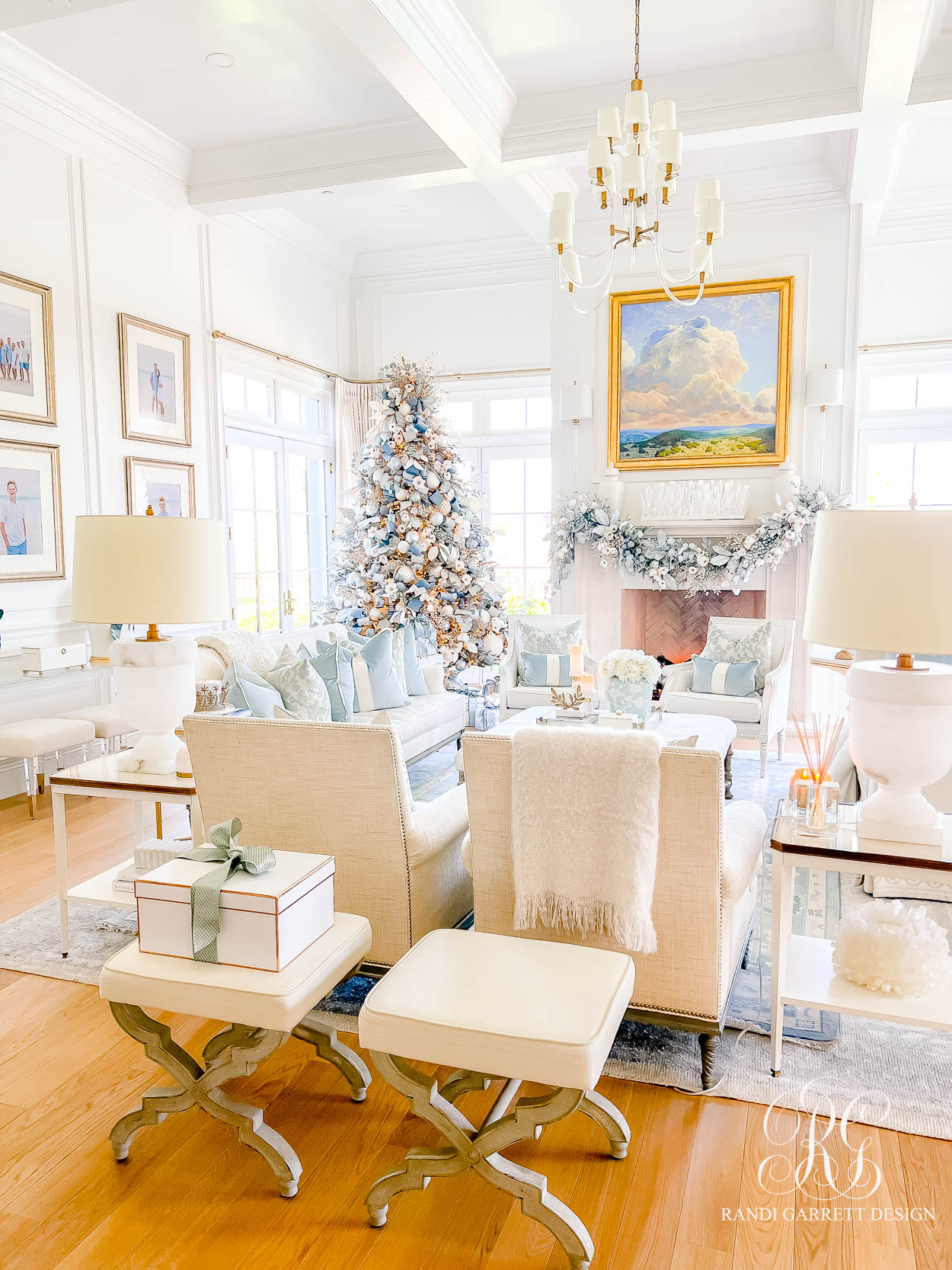 Dusty Blue Chinoiserie Christmas Family Room