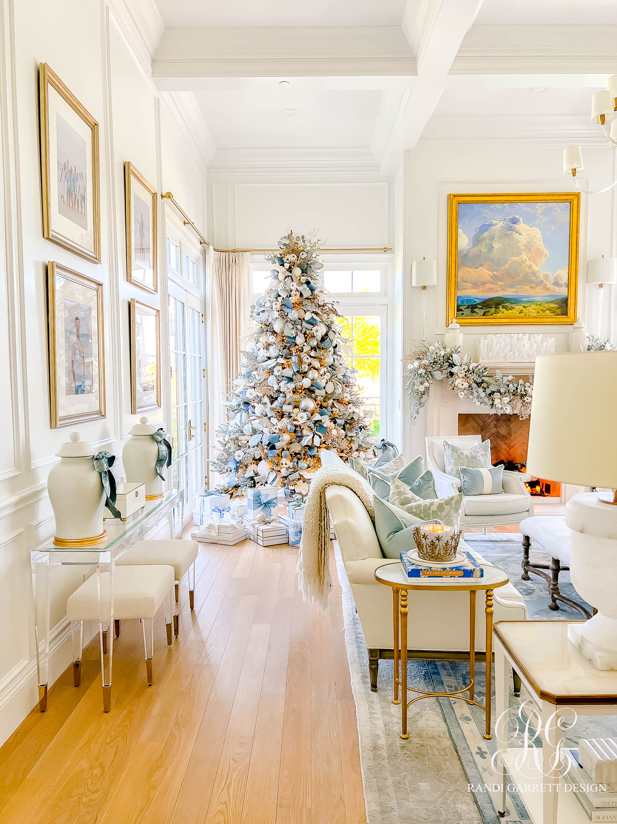 Dusty Blue Chinoiserie Christmas Family Room