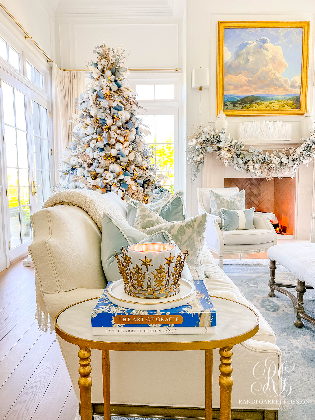 Dusty Blue Chinoiserie Christmas Family Room