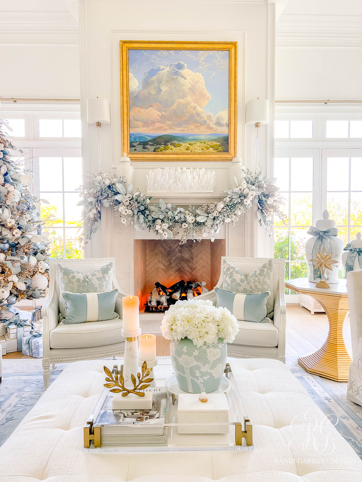 Dusty Blue Chinoiserie Christmas Family Room mantel ideas