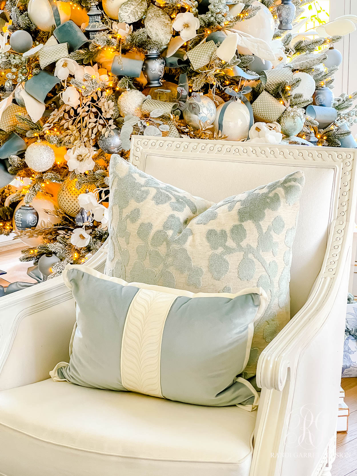 Dusty Blue Chinoiserie Christmas Family Room