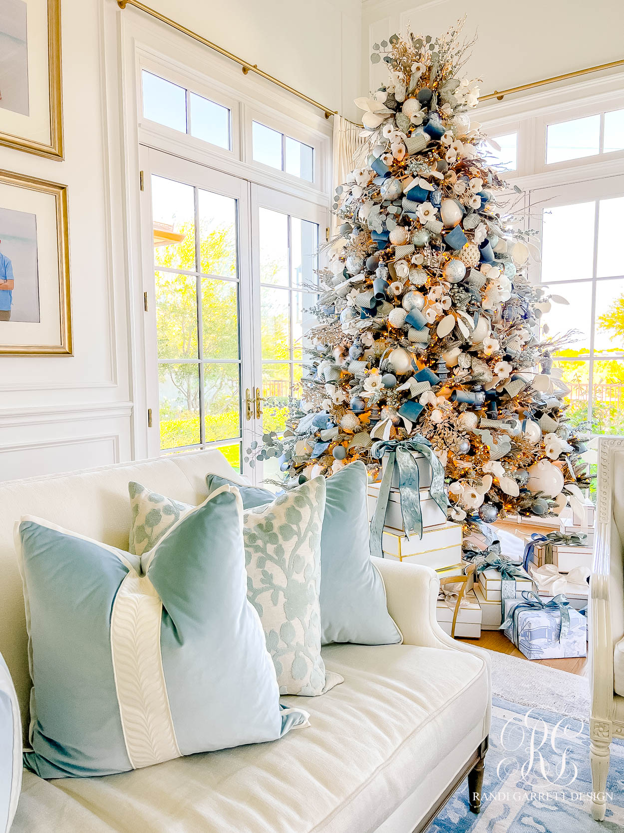 Dusty Blue Chinoiserie Christmas Family Room