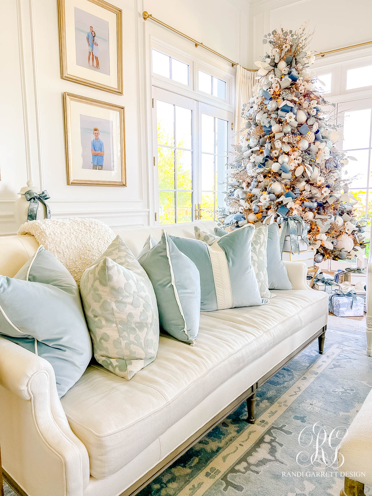 Dusty Blue Chinoiserie Christmas Family Room