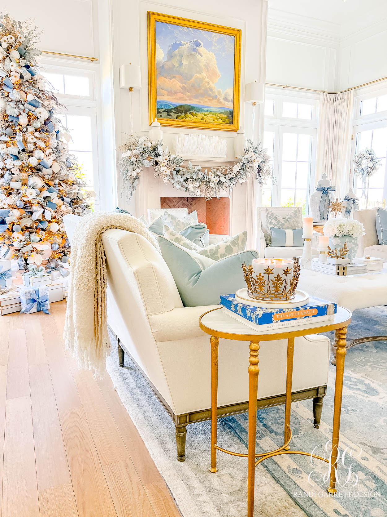 Dusty Blue Chinoiserie Christmas Family Room