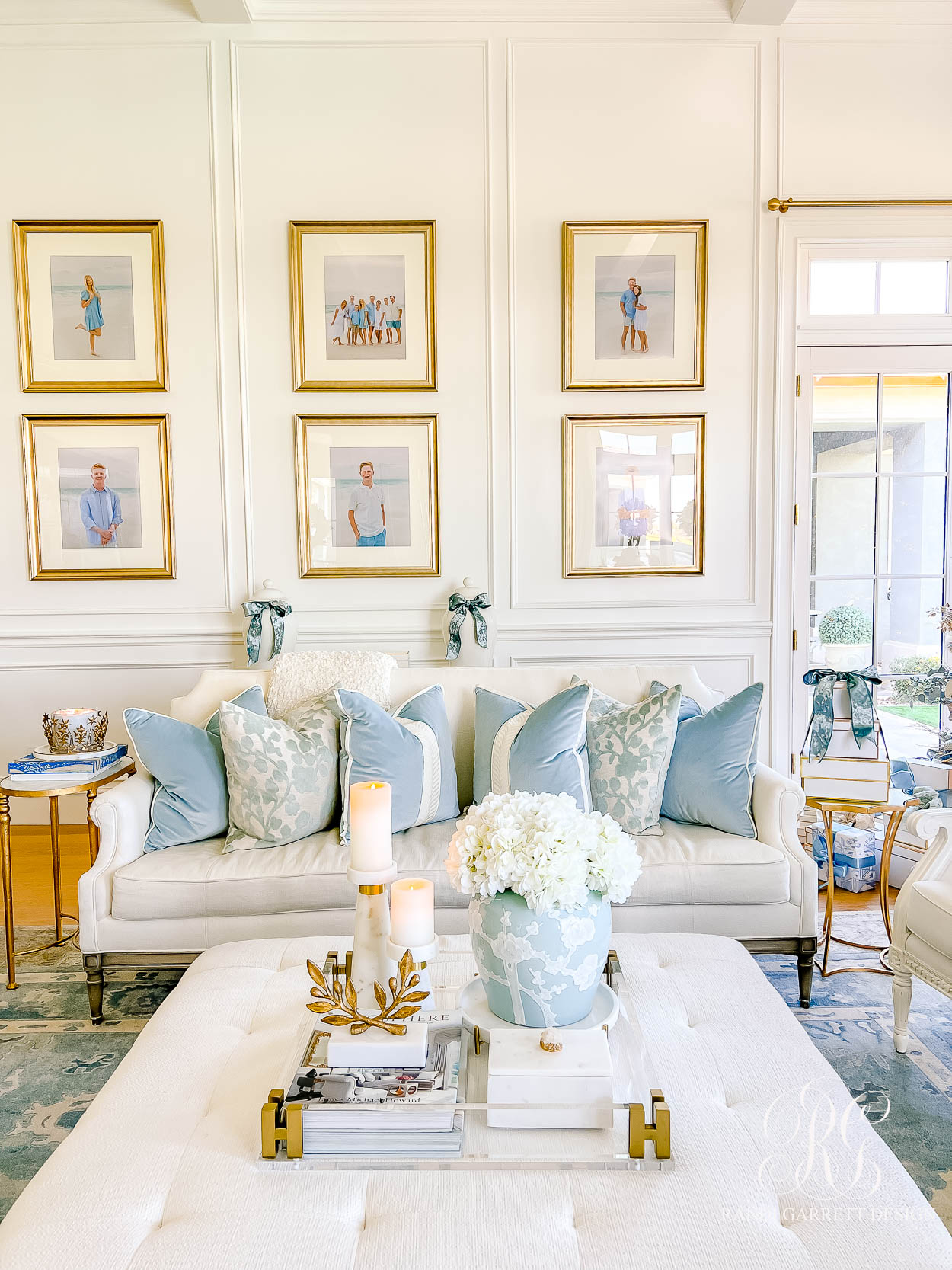 Dusty Blue Chinoiserie Christmas Family Room