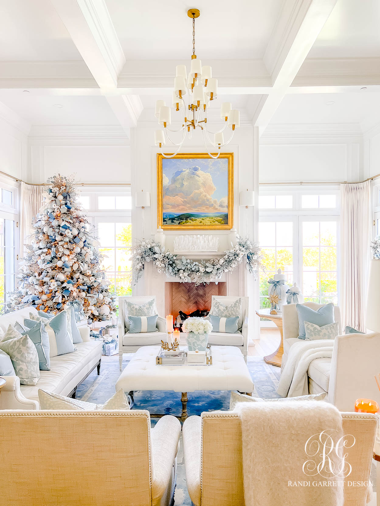 Dusty Blue Chinoiserie Christmas Family Room