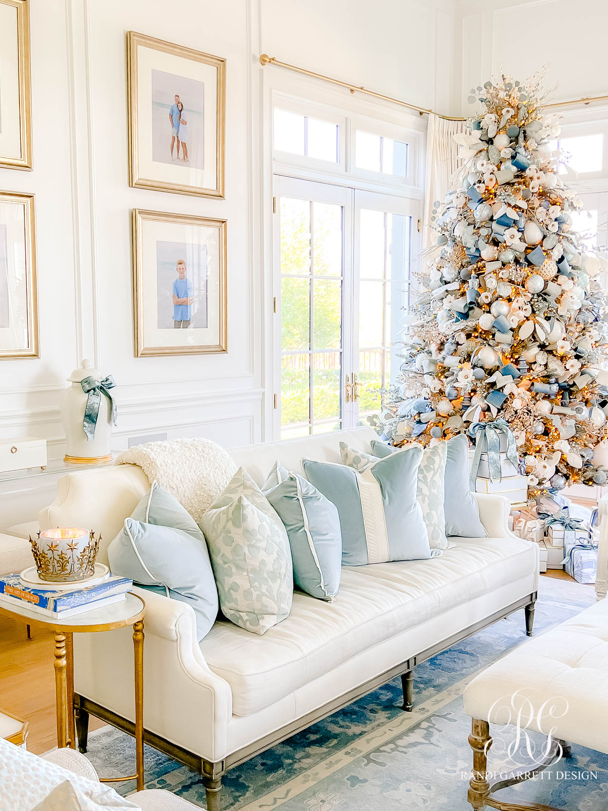 Dusty Blue Chinoiserie Christmas Family Room