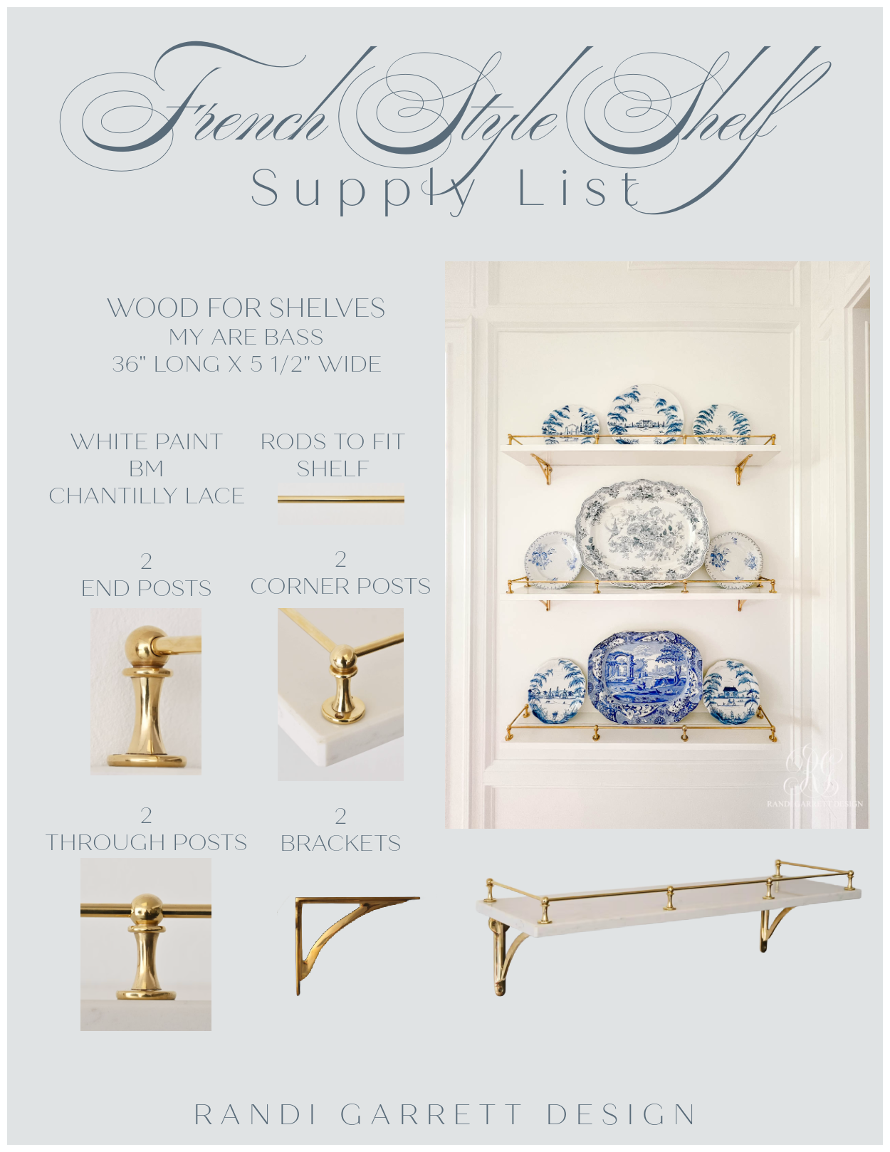 French-Style Shelves with Brass Tipping Rails