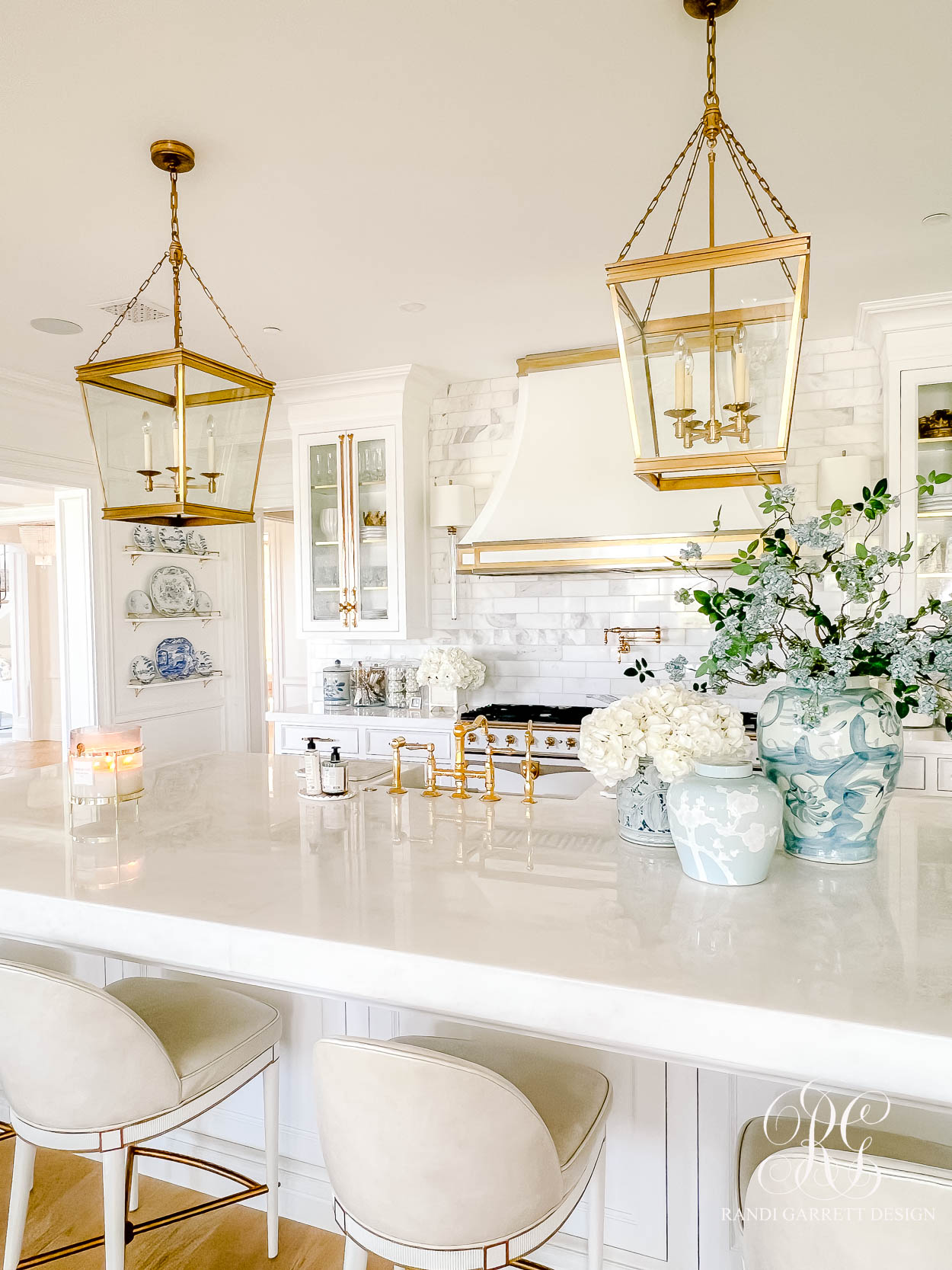 French-Style Shelves with Brass Tipping Rails