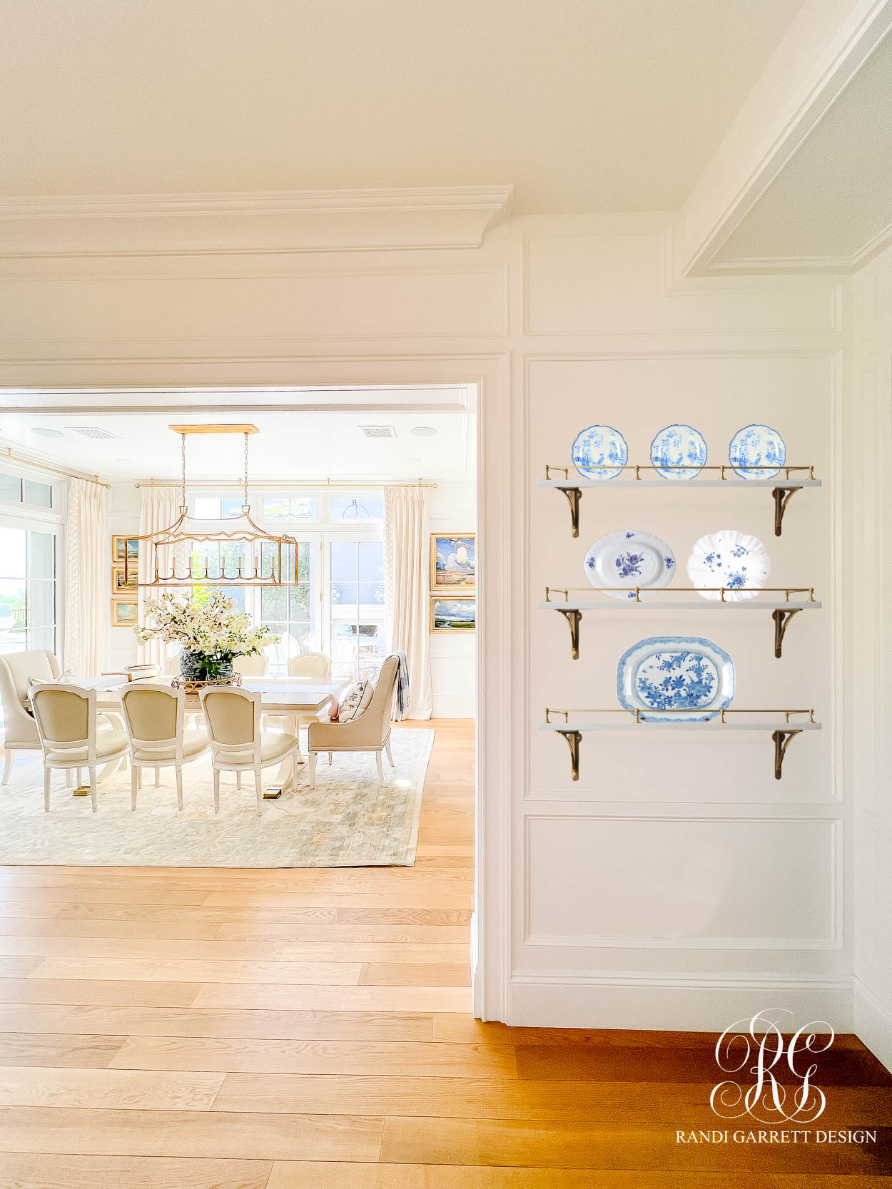 French-Style Shelves with Brass Tipping Rails