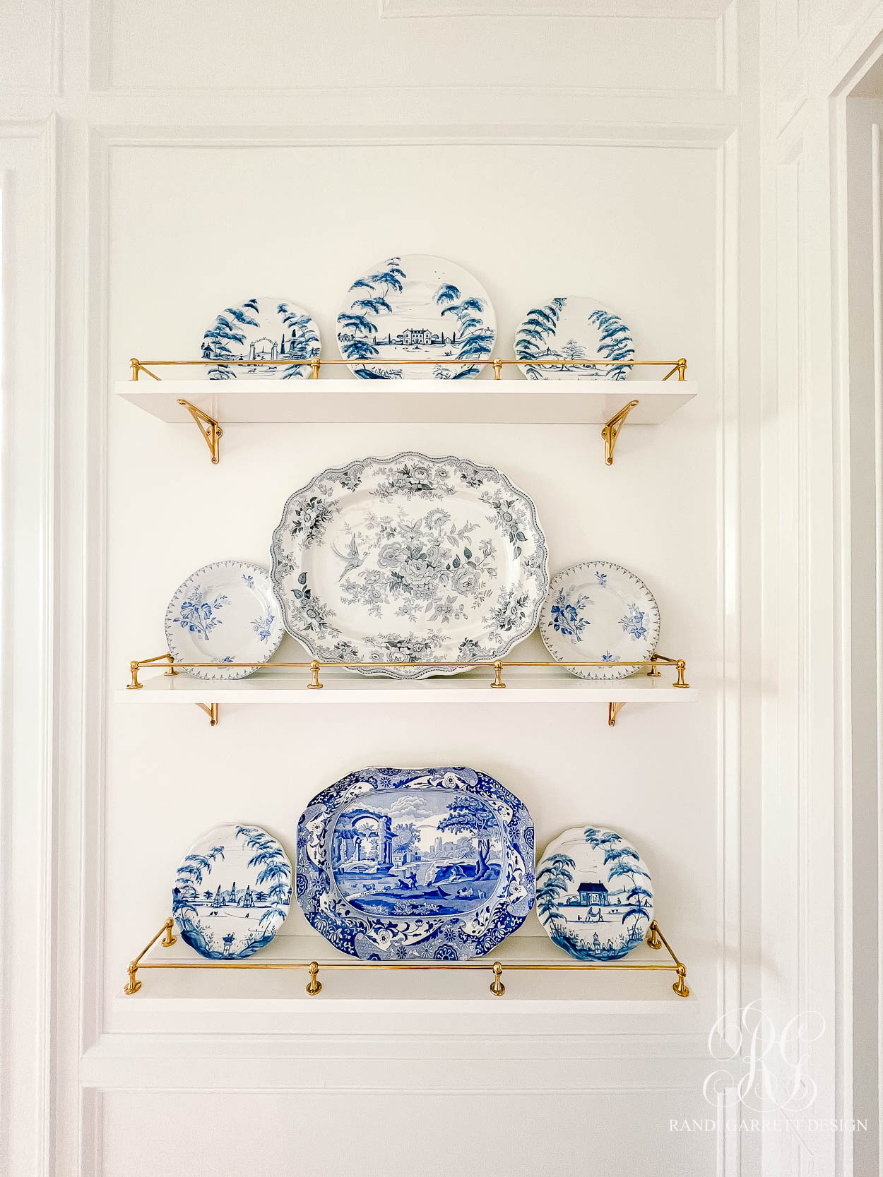 French-Style Shelves with Brass Tipping Rails