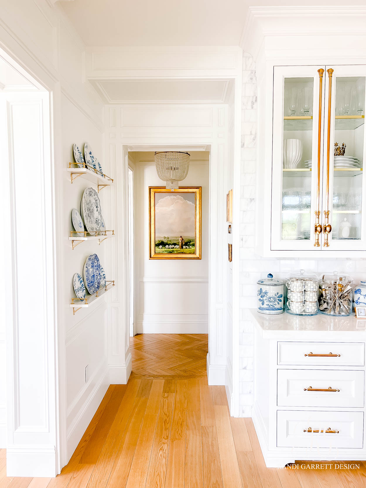 French-Style Shelves with Brass Tipping Rails