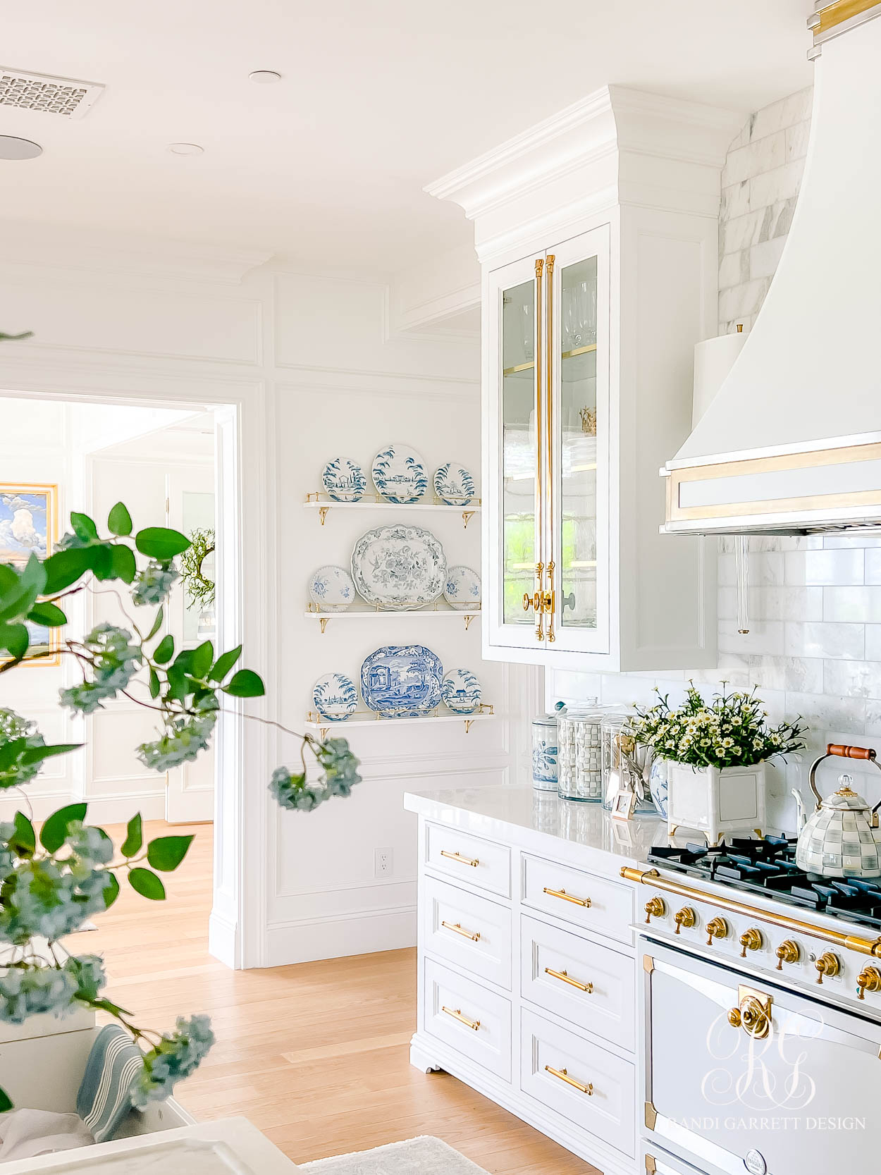 French-Style Shelves with Brass Tipping Rails
