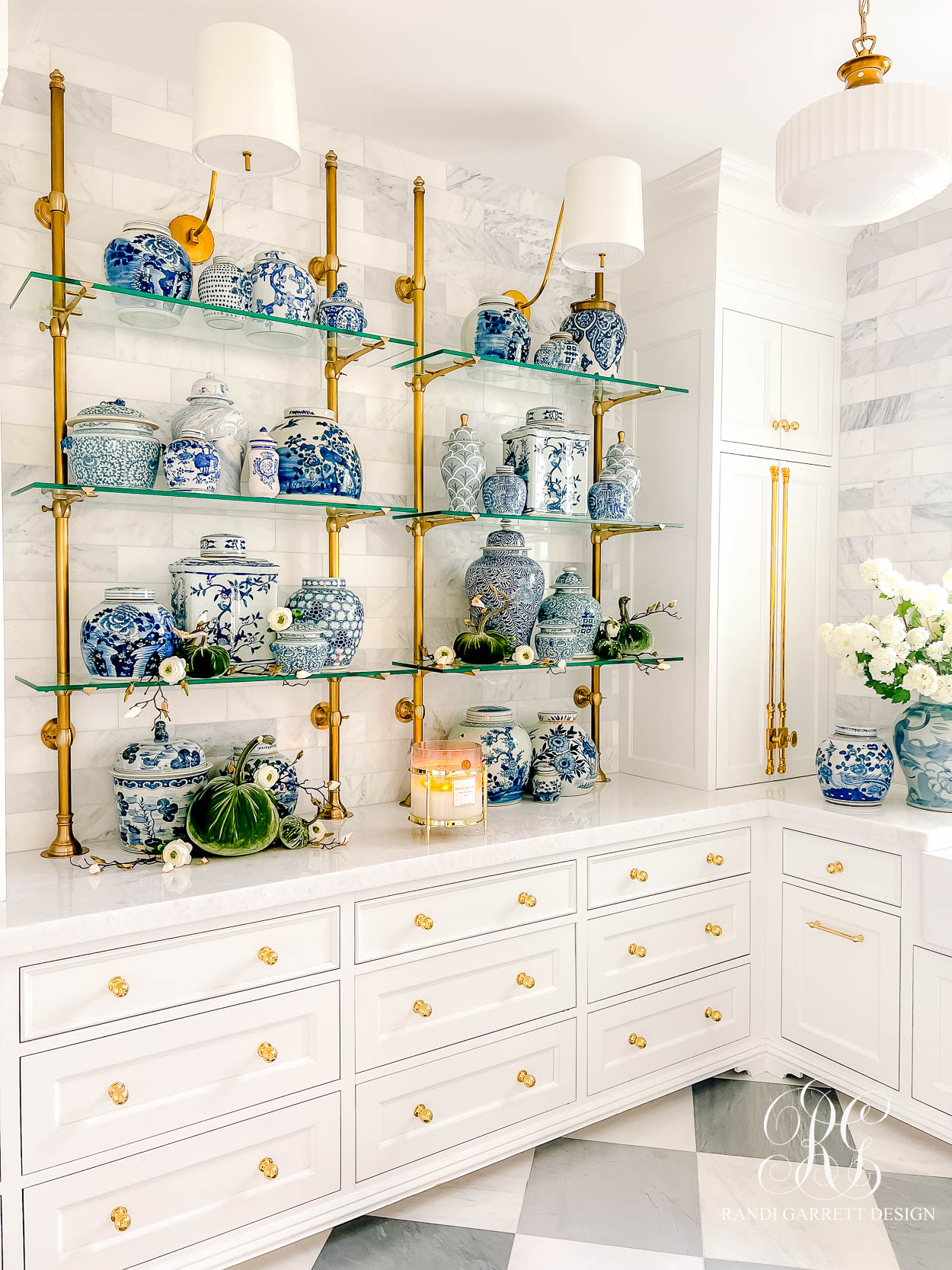 Fall in the Butler’s Pantry ginger jars sage velvet pumpkin fall decor