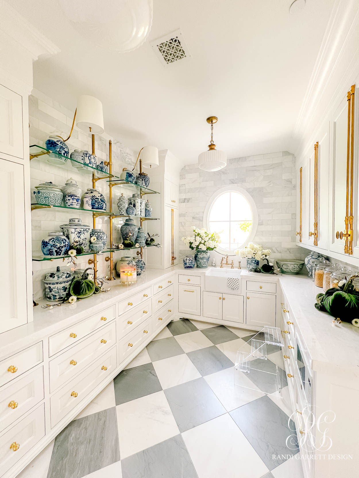 Fall in the Butler’s Pantry ginger jars sage velvet pumpkin fall decor