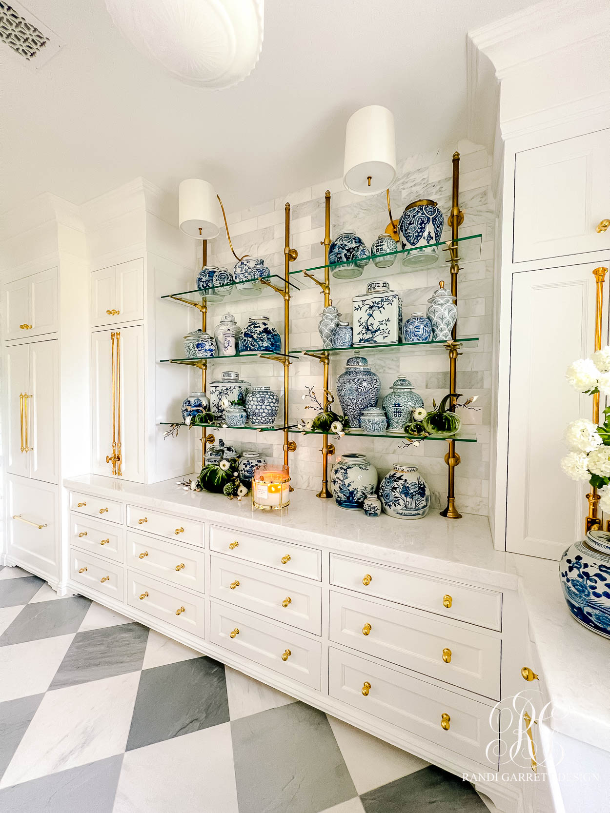 Fall in the Butler’s Pantry ginger jars sage velvet pumpkin fall decor