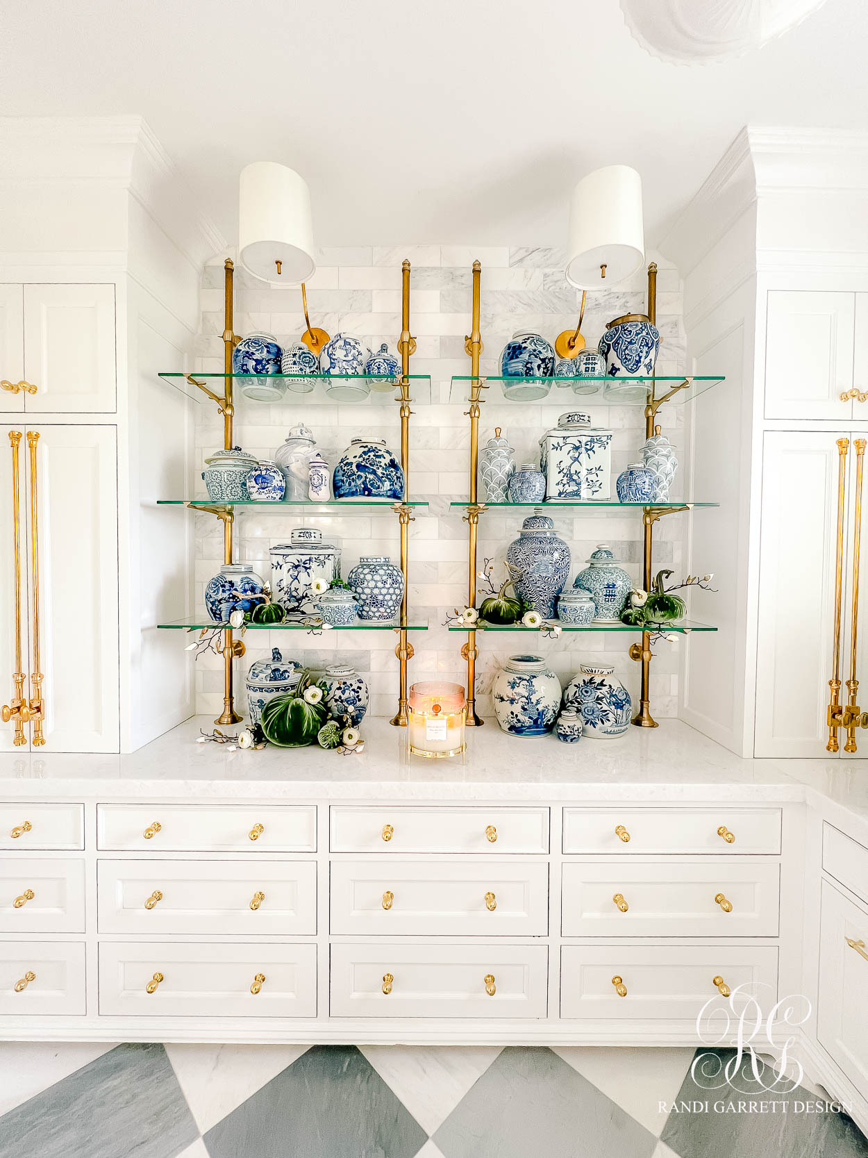 Fall in the Butler’s Pantry ginger jars sage velvet pumpkin fall decor