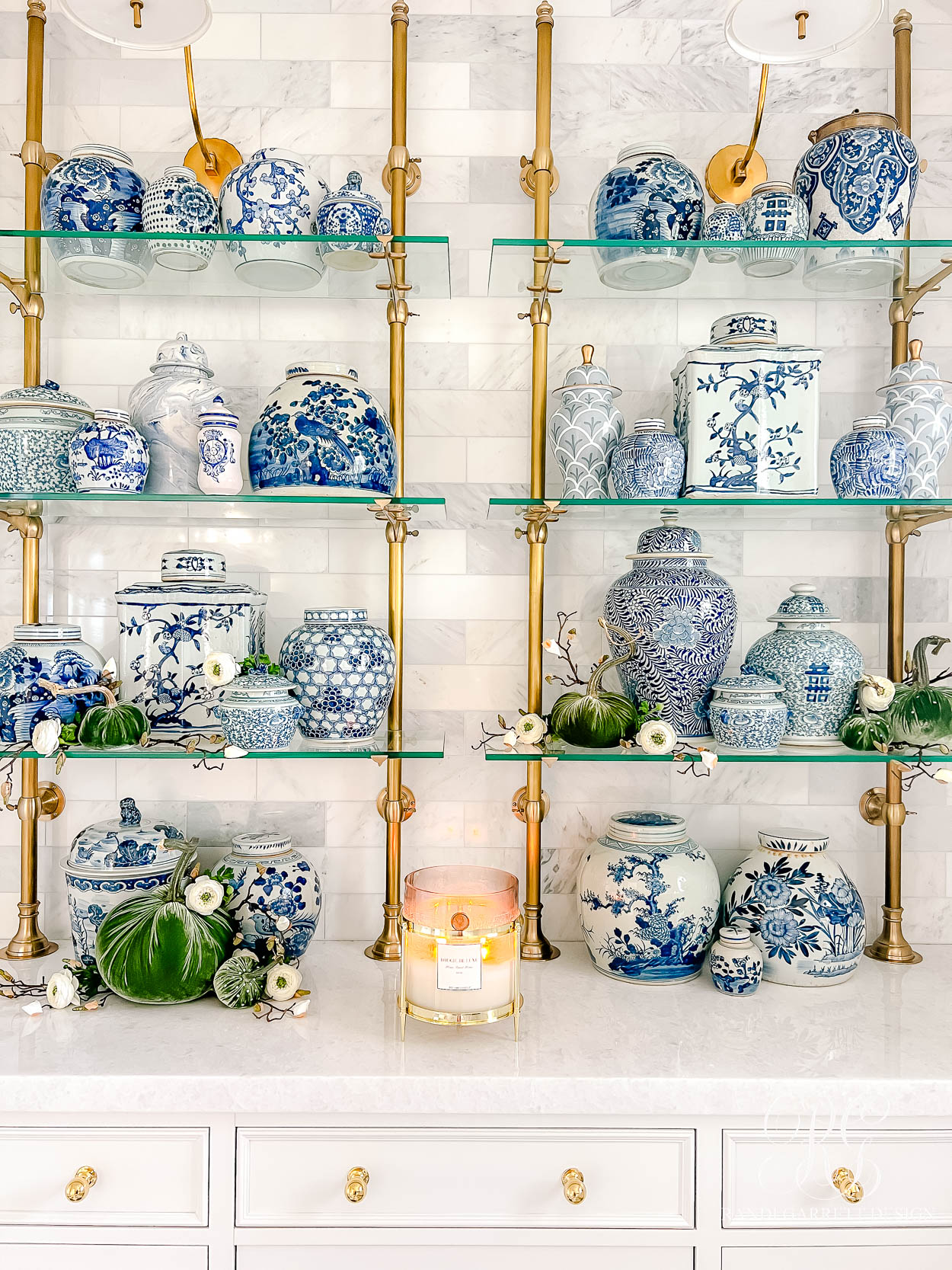 Fall in the Butler’s Pantry ginger jars sage velvet pumpkin fall decor