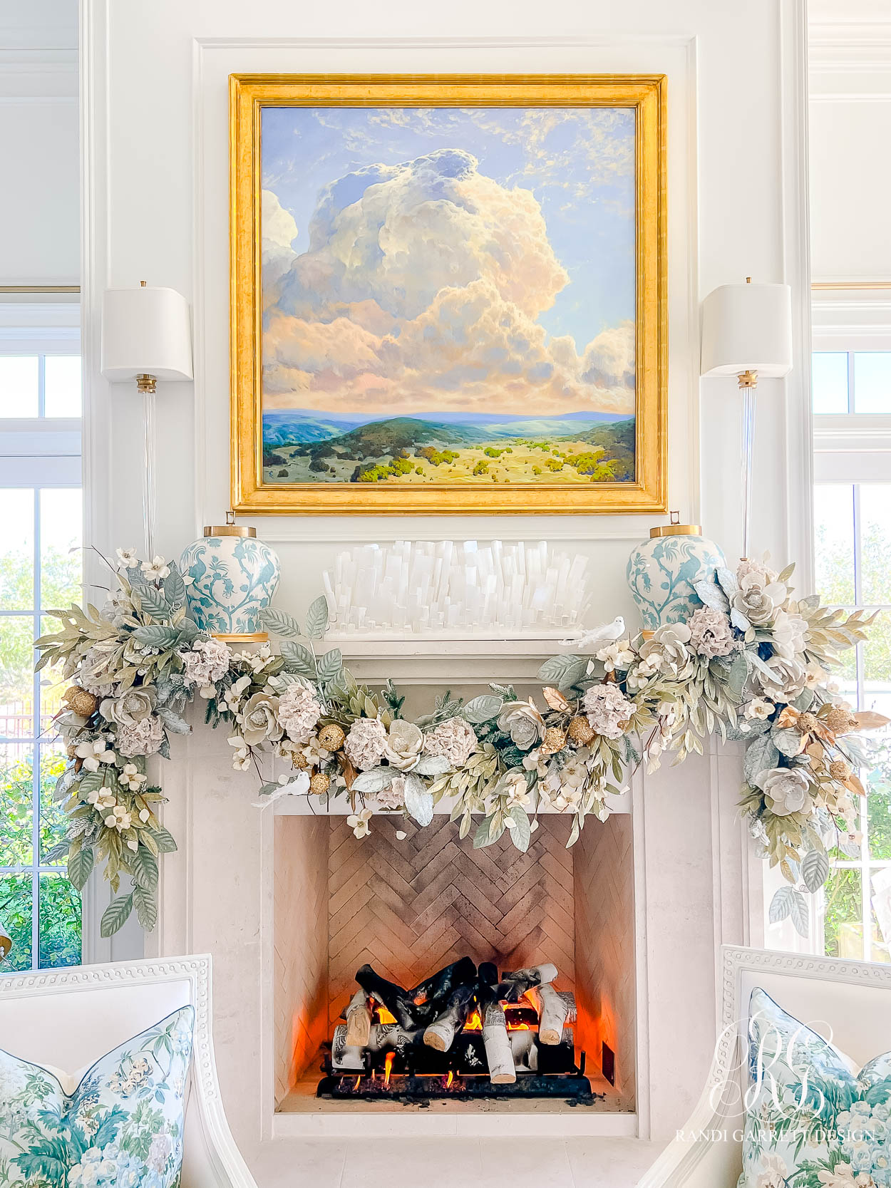 A Chinoiserie-Inspired Christmas Family Room Christmas mantel garland